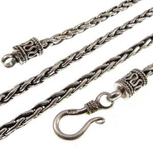 2.5MM Handmade Solid 925 Sterling Siler Balinese Wheat Link Chain Necklace, Bali